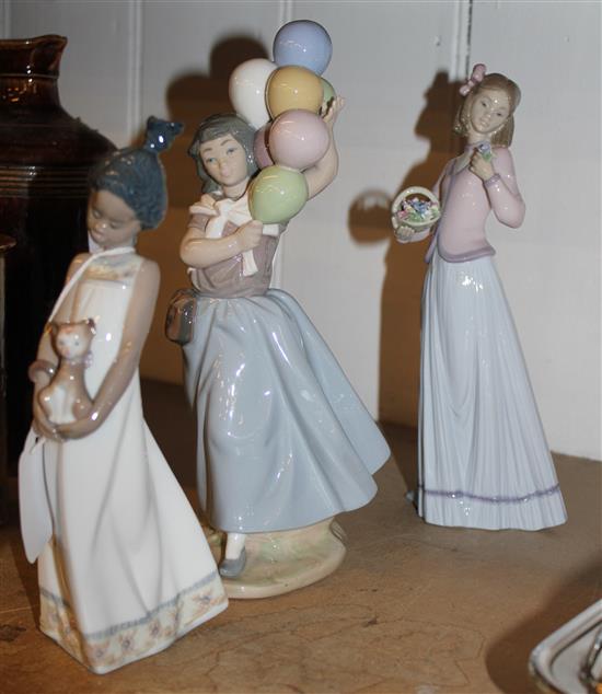 Lladro balloon girl with cat & girl with flowers